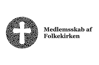 Folkekirkens logo og med teksten Medlemsskab af Folkekirken